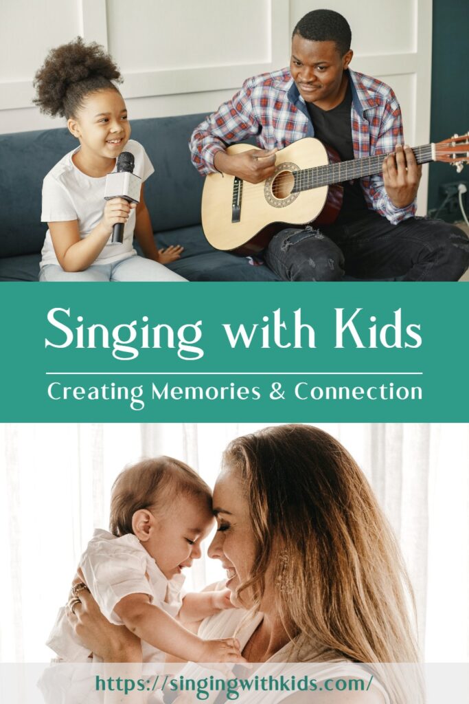 Parent and child smiling while singing together, illustrating family bonding through music.