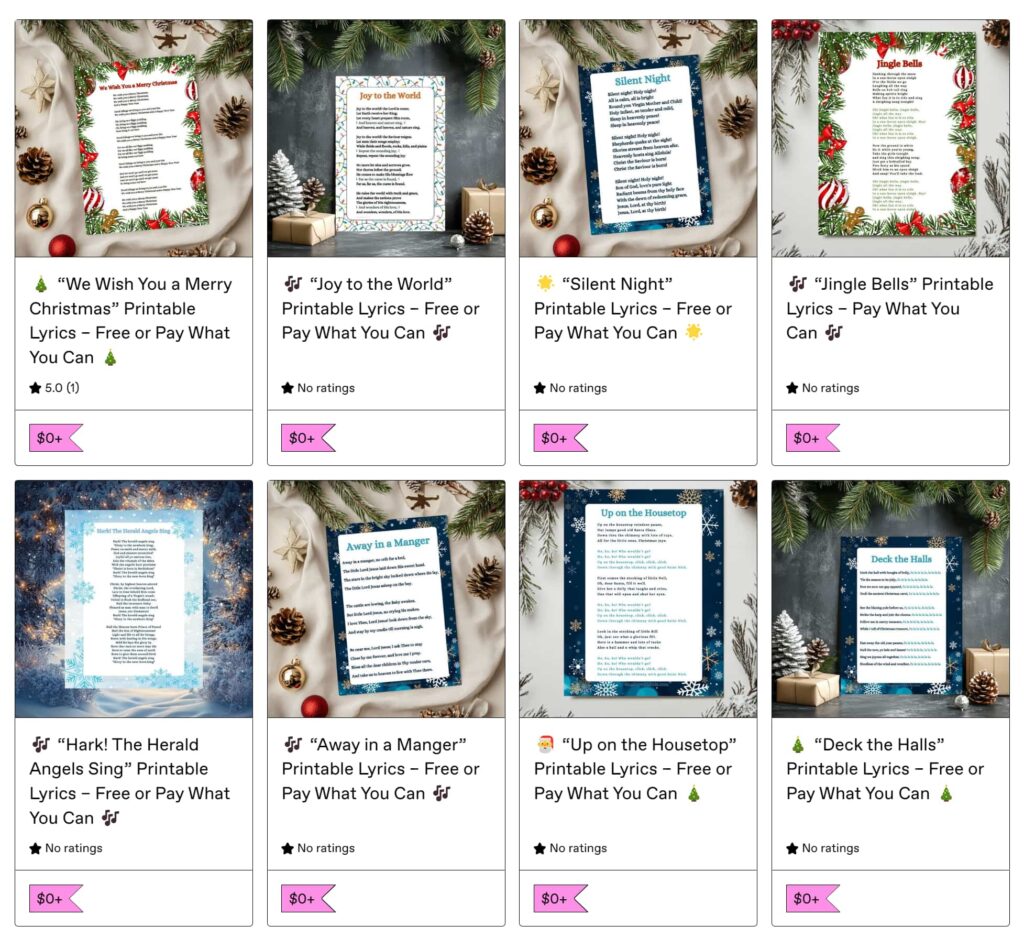 Christmas songs Lyrics printable pdf free download