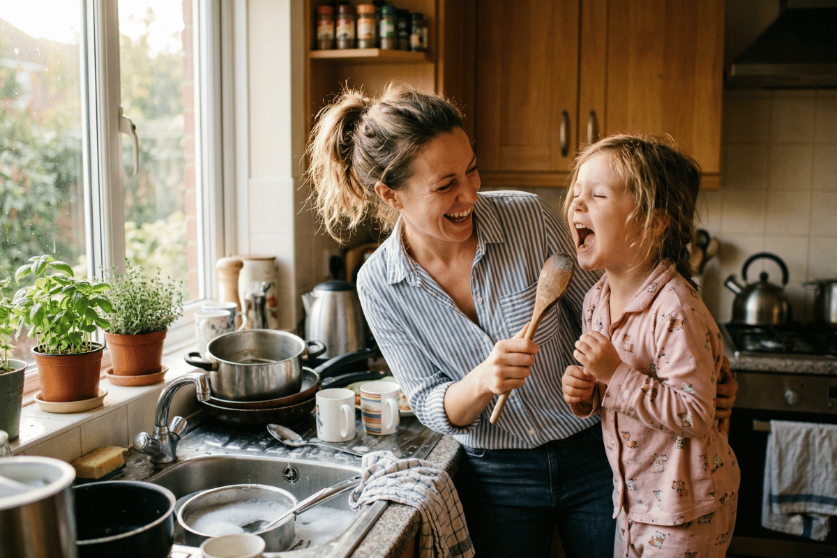 How Non-Musical Parents Can Help Their Child Sing - a parent and a young child singing happily together